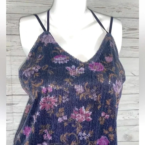 NWOT XHILARATION Spaghetti Crossover Strap Sequin Black Floral Dress sz M - Picture 2 of 5